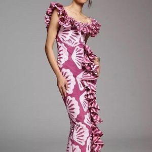 Sika x Anthropology Pink and White Maxi Dress